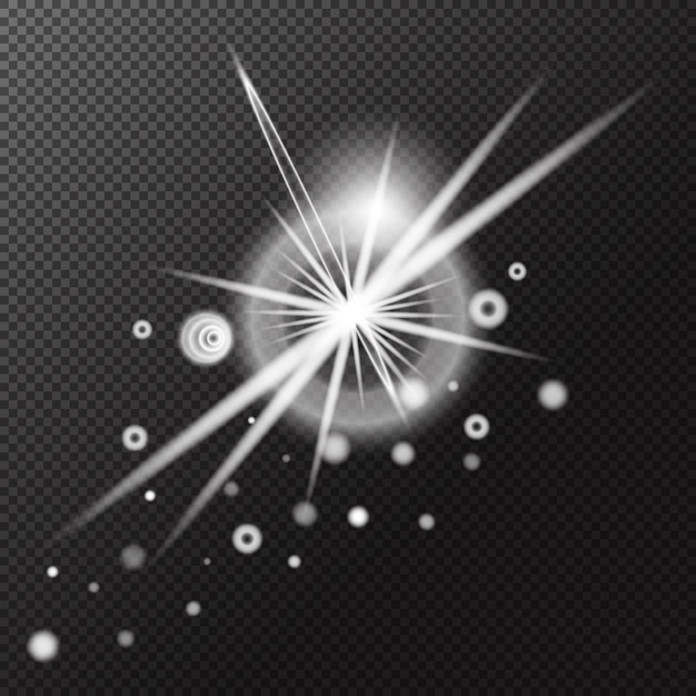 Efecto de luz blanco transparente aislado efecto de luz explosión de llamarada brillante línea de polvo llamarada solar chispas de estrellas foco de luz solar efecto especial de vector abstracto