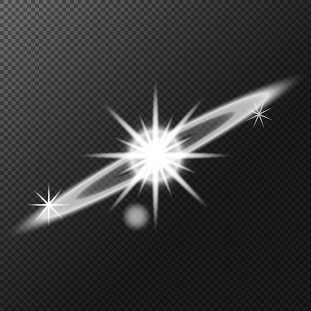 Efecto de luz blanco transparente aislado efecto de luz explosión de llamarada brillante línea de polvo llamarada solar chispas de estrellas foco de luz solar efecto especial de vector abstracto