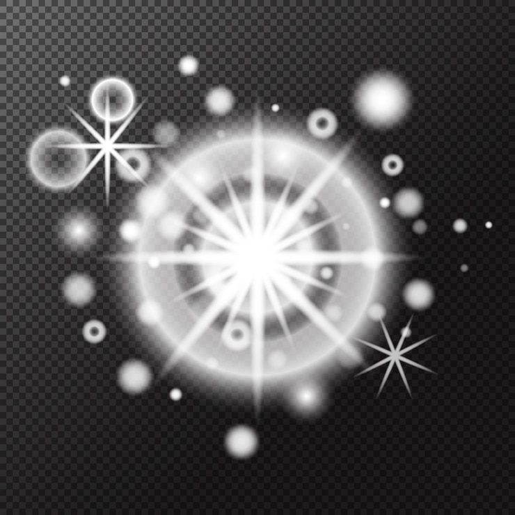 Vector efecto de luz blanco transparente aislado efecto de luz explosión de llamarada brillante línea de polvo llamarada solar chispas de estrellas foco de luz solar efecto especial de vector abstracto