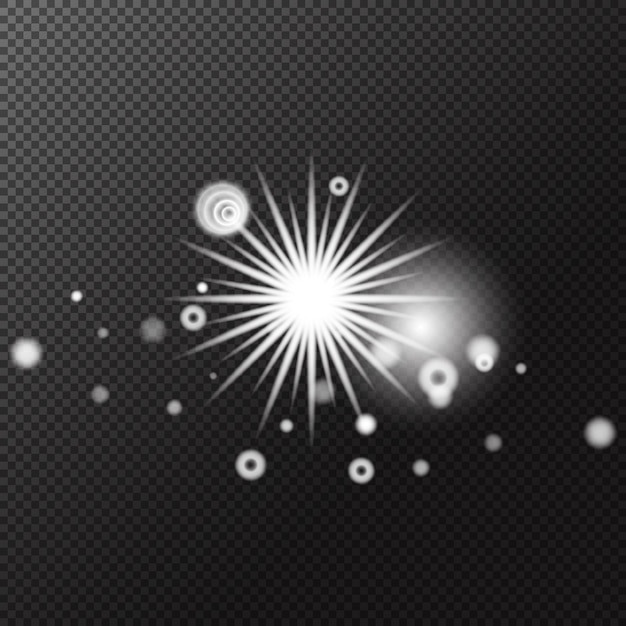 Efecto de luz blanco transparente aislado efecto de luz explosión de llamarada brillante línea de polvo llamarada solar chispas de estrellas foco de luz solar efecto especial de vector abstracto