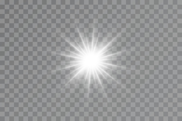 Efecto de luz bright star light explota sobre un fondo transparente sol brillante