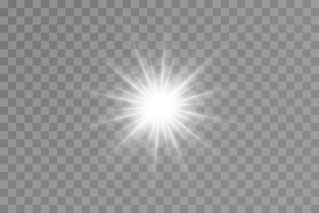 Efecto de luz Bright Star Light explota sobre un fondo transparente Sol brillante