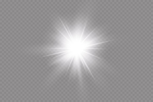 Efecto de luz Bright Star Light explota sobre un fondo transparente Sol brillante