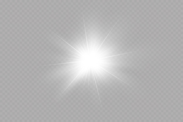 Efecto de luz Bright Star Light explota sobre un fondo transparente Sol brillante