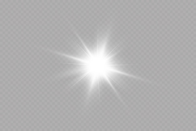 Efecto de luz bright star light explota sobre un fondo transparente sol brillante