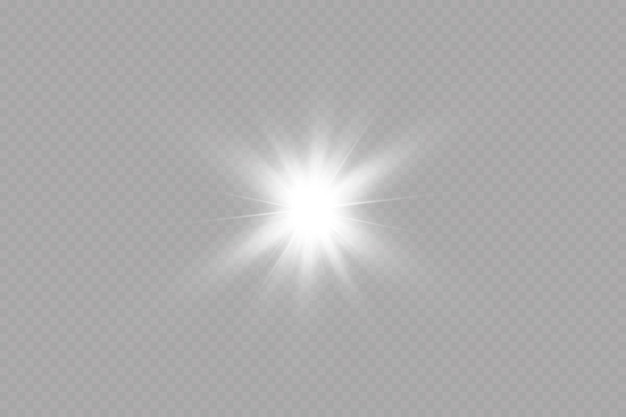 Efecto de luz Bright Star Light explota sobre un fondo transparente Sol brillante