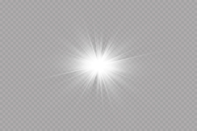 Efecto de luz bright star light explota sobre un fondo transparente sol brillante