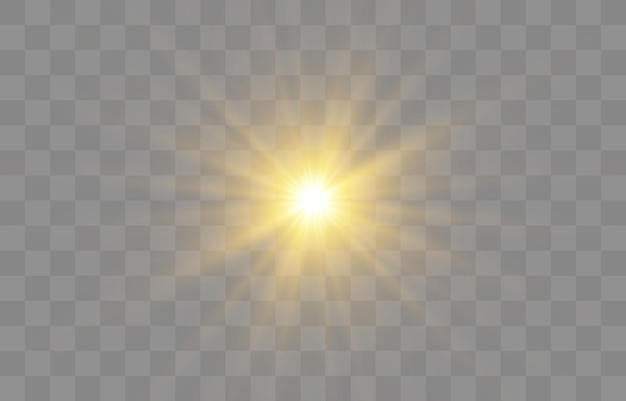 Efecto de luz brillante aislado en png, luz solar transparente vectorial, efecto especial de luz de flash
