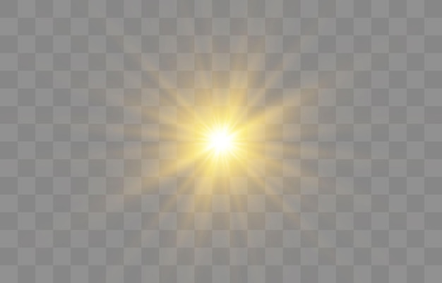 Efecto de luz brillante aislado en png, luz solar transparente vectorial, efecto especial de luz de flash