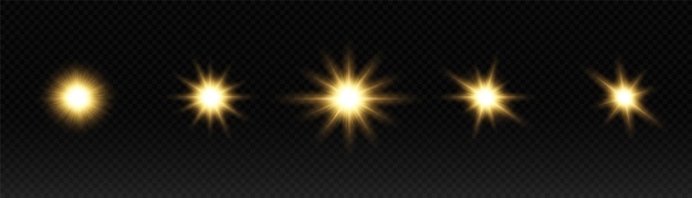 Efecto de luz brillante aislado sobre fondo transparente resplandor de partículas de luz amarilla estrella brillante