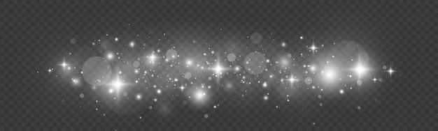 Efecto de luz brillante Las chispas de polvo y las estrellas plateadas brillan con una luz especial