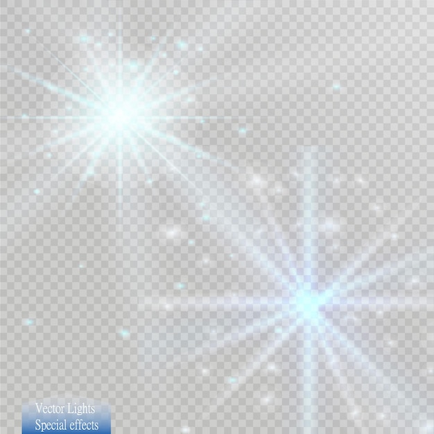 Efecto de luz brillante Explosión de estrellas con destellos Luces doradas brillantes