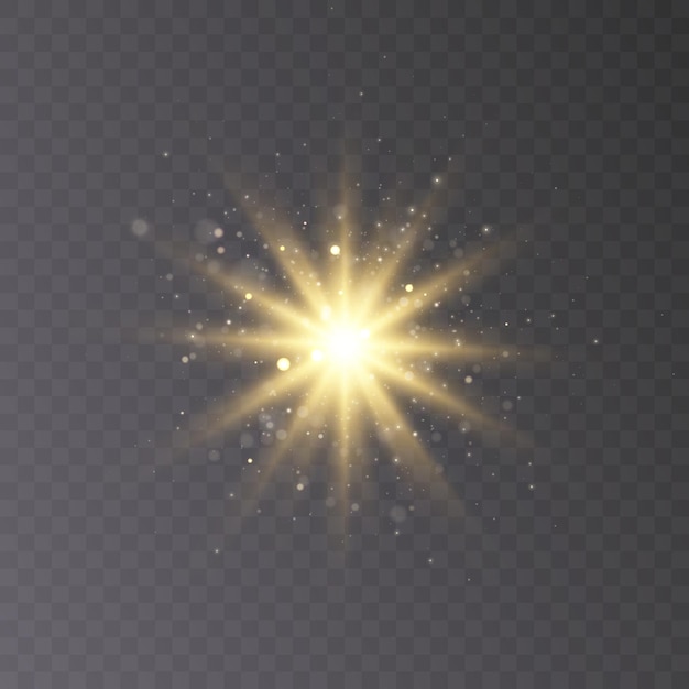 Efecto de luz brillante. Iluminación solar de estrellas para ilustración vectorial. Efecto sol brillante. Vector