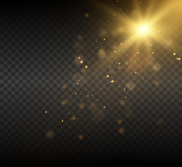 Efecto de luz brillante rayos cálidos chispa estrella sol Vector