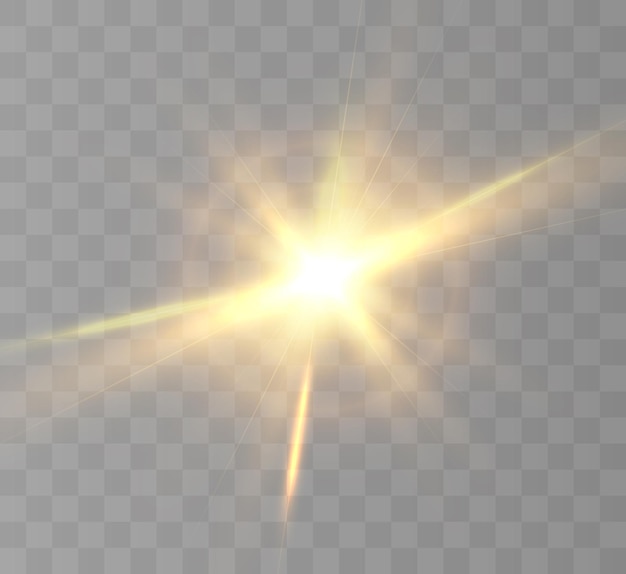 Efecto de luz brillante rayos cálidos chispa estrella sol Vector