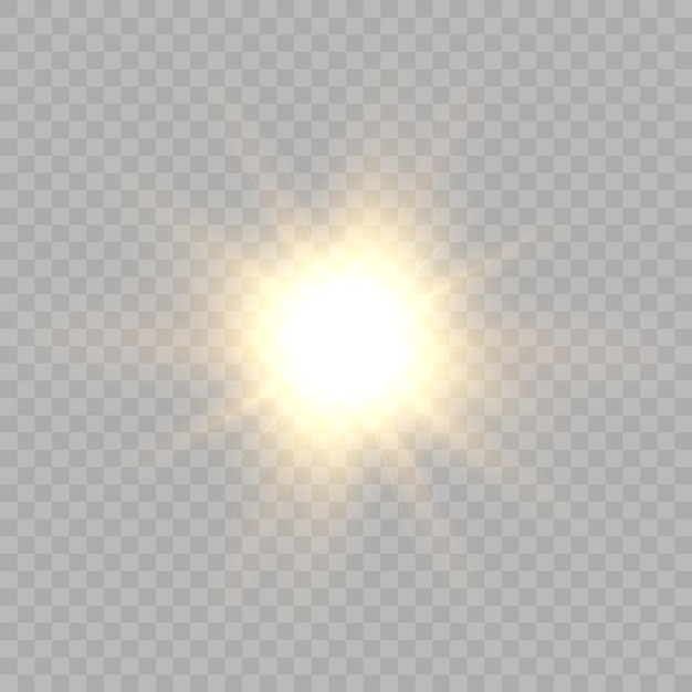 Efecto de luz brillante, rayos cálidos, chispa, estrella, sol, vector