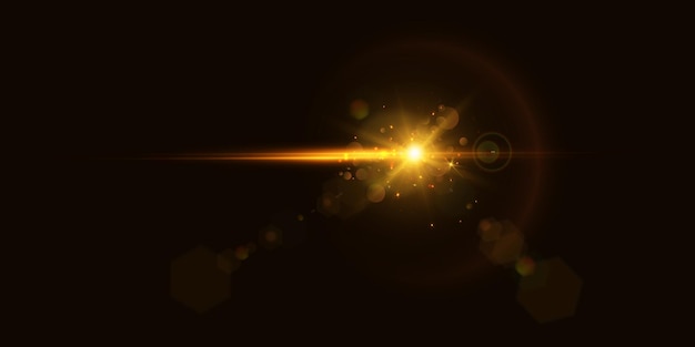 Efecto de luz brillante con rayos y resplandor brilla con luz dorada para ilustración vectorial