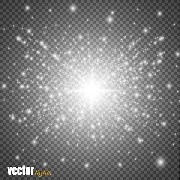 Efecto de luz brillante sobre fondo transparente.