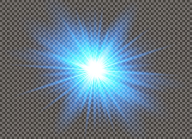 Efecto de luz brillante. Sol brillante. La luz brillante explota sobre fondo transparente.