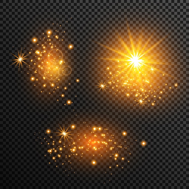 Efecto de luz brillante. Star Dust dorado y rayo