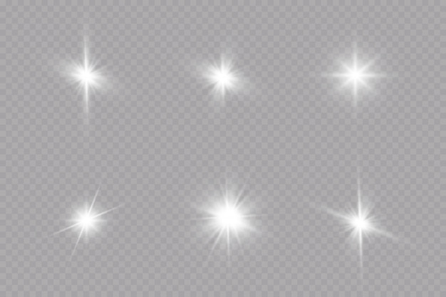 Efecto de luz brillante. Starburst con destellos en transparente