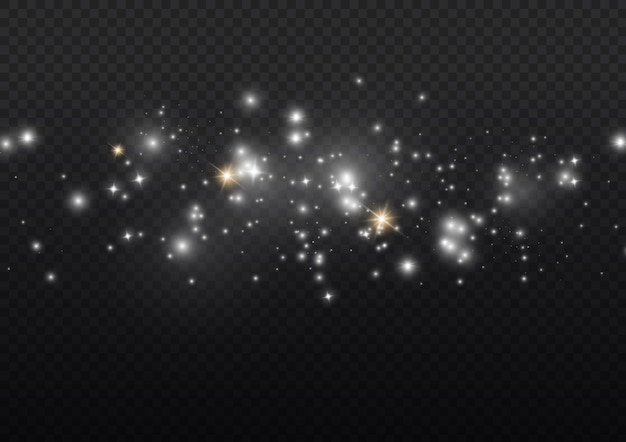 Efecto de luz Brillo de polvo blanco estrellado Luces de estrellas brillantes destellos Chispas de flash de Navidad Vector