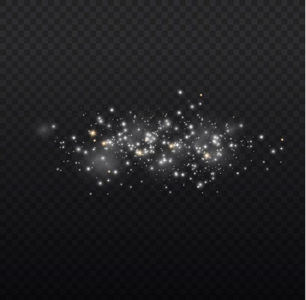 Efecto de luz Brillo de polvo blanco estrellado Luces de estrellas brillantes destellos Chispas de flash de Navidad Vector