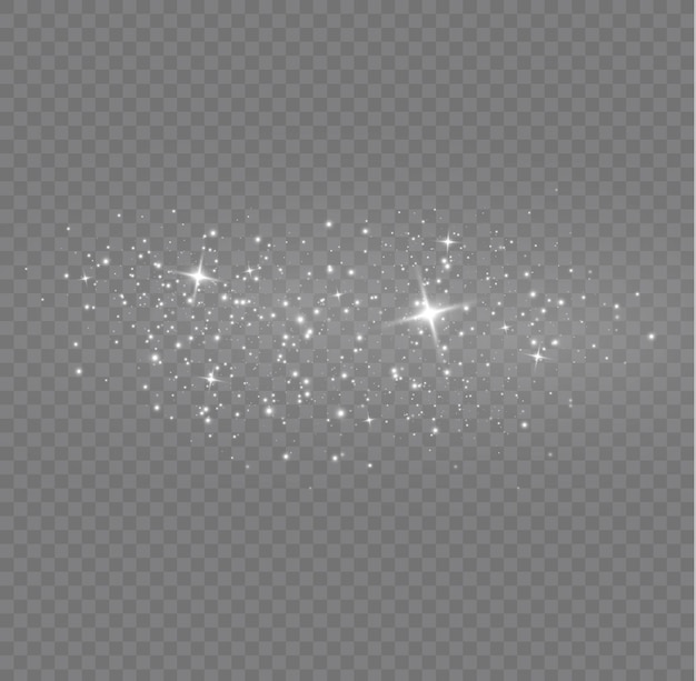 Efecto de luz Brillo de polvo blanco estrellado Luces de estrellas brillantes destellos Chispas de flash de Navidad Vector