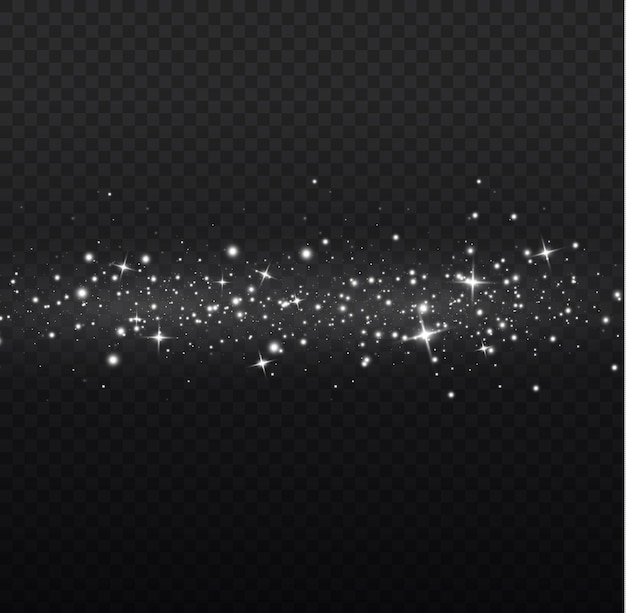 Efecto de luz Brillo de polvo blanco estrellado Luces de estrellas brillantes destellos Chispas de flash de Navidad Vector