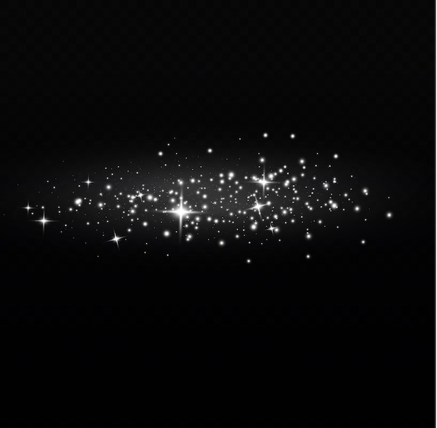Efecto de luz Brillo de polvo blanco estrellado Luces de estrellas brillantes destellos Chispas de flash de Navidad Vector