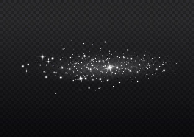 Efecto de luz Brillo de polvo blanco estrellado Luces de estrellas brillantes destellos Chispas de flash de Navidad Vector