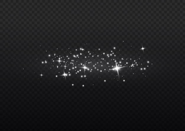 Efecto de luz Brillo de polvo blanco estrellado Luces de estrellas brillantes destellos Chispas de flash de Navidad Vector