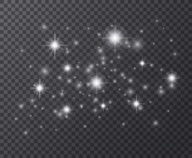 Efecto de luz. Chispas blancas y estrella brillante, destello de llamarada.