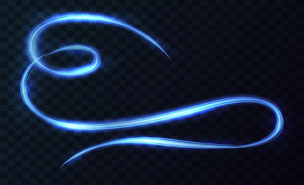 Efecto de luz de curva de línea azul. girar la luz azul. Curvas brillantes de neón en el espacio oscuro