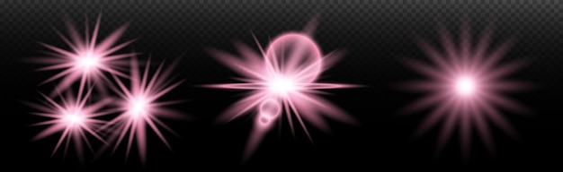Efecto de luz destello aislado explosión de neumático línea de polvo destello solar estrella chispa conjunto vectorial de luz solar rosa