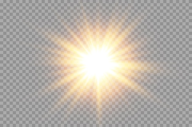 Efecto de luz de destello de lente especial de luz solar dorada transparente de vector resplandor de sol en la lente frontal Desenfoque de vector en luz brillante Elemento de decoración
