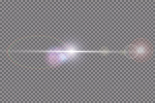 Efecto de luz de destello de lente especial de luz solar transparente. Destello de sol con rayos y foco.