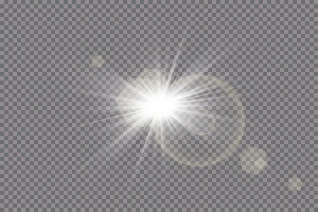 Efecto de luz de destello de lente especial de luz solar transparente. Destello de sol con rayos y foco.