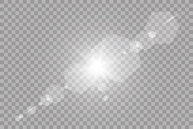Efecto de luz de destello de lente especial de luz solar transparente. Destello de sol con rayos y foco.