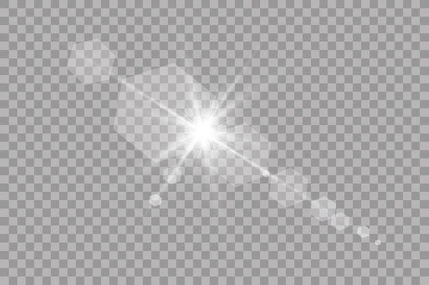 Efecto de luz de destello de lente especial de luz solar transparente. Destello de sol con rayos y foco.