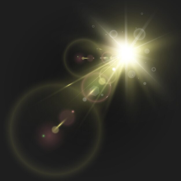 Efecto de luz de destello de lente especial de luz solar transparente de vector Estrella hermosa brillante Luz de la