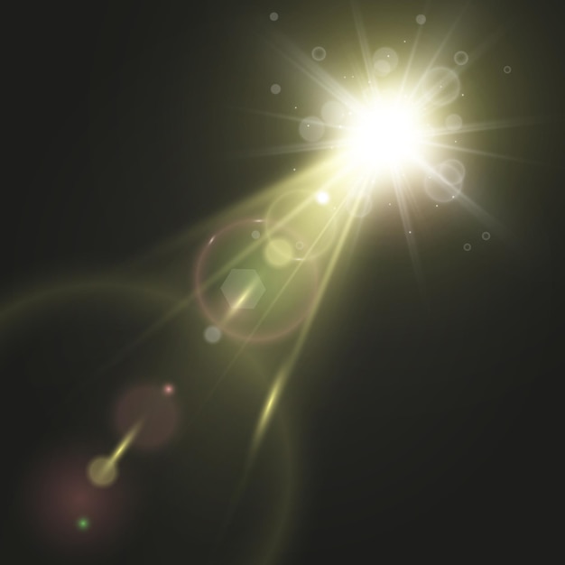 Efecto de luz de destello de lente especial de luz solar transparente de vector Estrella hermosa brillante