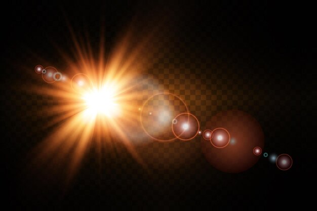Efecto de luz de destello de lente especial de luz solar transparente vectorial Destello solar con rayos y foco