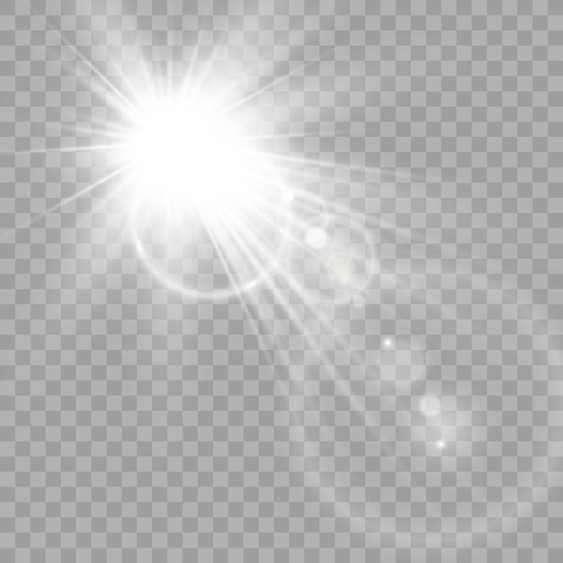 Efecto de luz de destello de lente especial de luz solar transparente vectorial. Hermosa estrella brillante. Luz de la r
