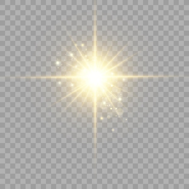 Efecto de luz de destello de lente especial de luz solar transparente vectorial. Hermosa estrella brillante.