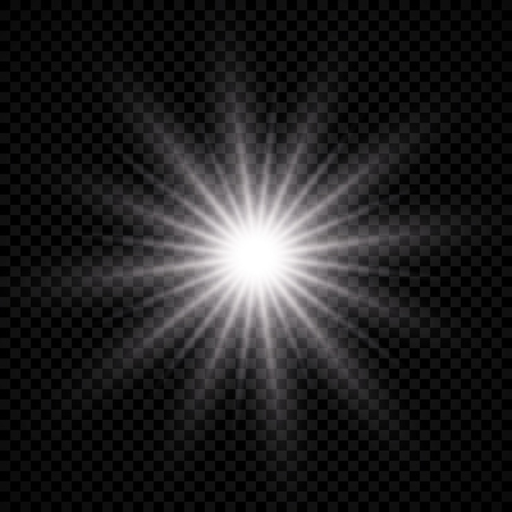 Vector efecto de luz de destello de lente. la luz blanca brillante explota con efectos de explosión estelar y brilla sobre un fondo transparente. ilustración vectorial