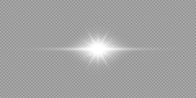 Efecto de luz de destellos de lente Efecto de estallido de luz brillante horizontal blanco con destellos sobre un fondo gris transparente Ilustración vectorial