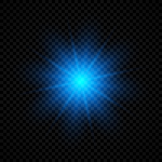 Efecto de luz de destellos de lente. efectos de starburst de luces azules brillantes con destellos sobre un fondo transparente. ilustración vectorial