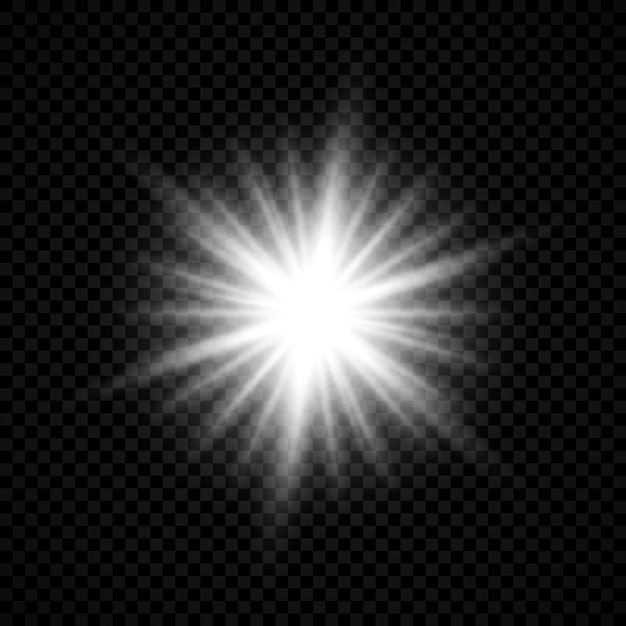 Efecto de luz de destellos de lente. Efectos de starburst de luces blancas brillantes con destellos sobre un fondo transparente. Ilustración vectorial