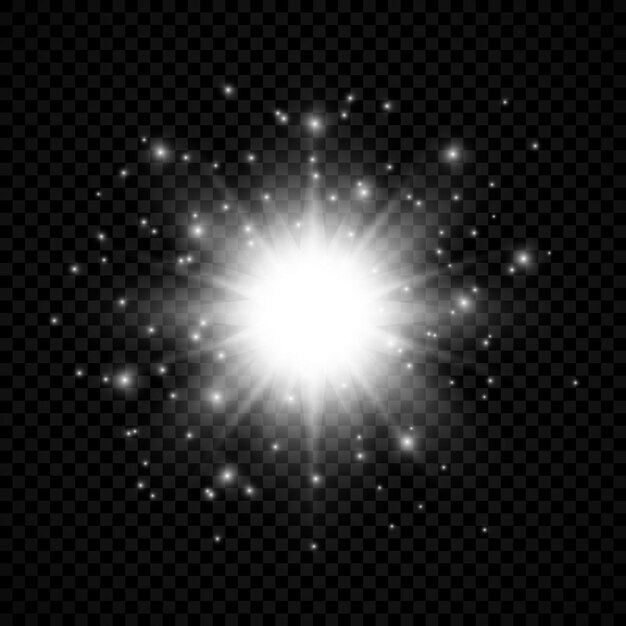 Vector efecto de luz de destellos de lente. efectos de starburst de luces blancas brillantes con destellos sobre un fondo transparente. ilustración vectorial